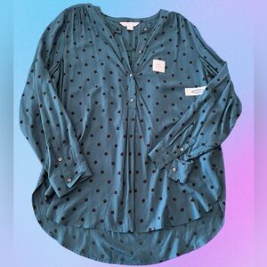 Old Navy Teal Tunic Blouse with Black Polka Dots 🩵